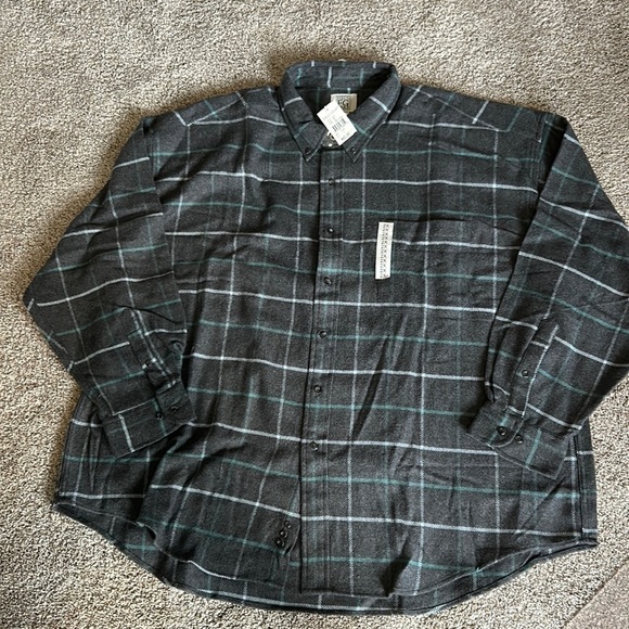 NWT Field Gear FG flannel men’s 2X grey window plaid 💯 cotton button down shirt - Picture 2 of 11